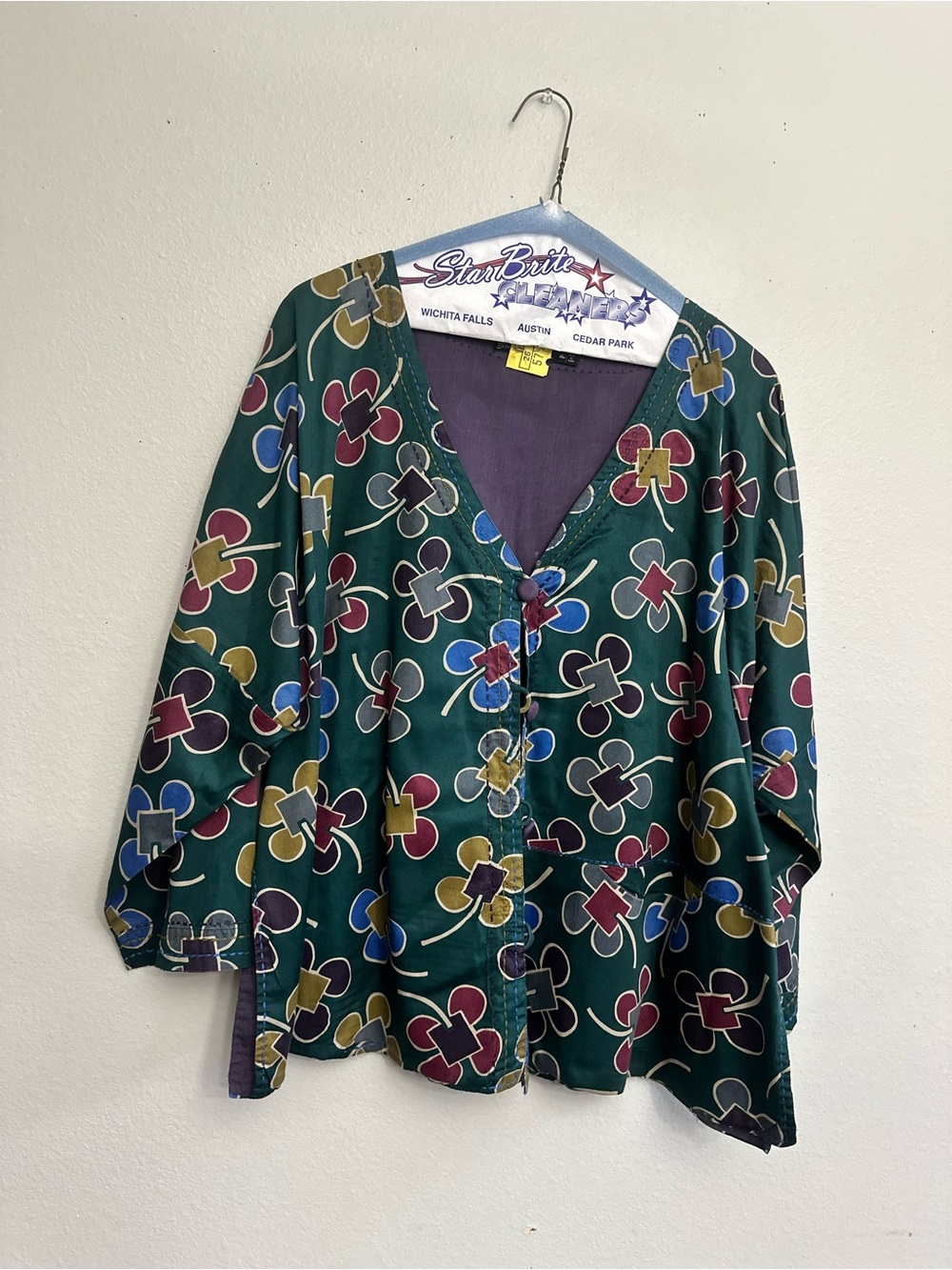 Gudrun Sjoden Green Floral Geometric Button-Front Blouse